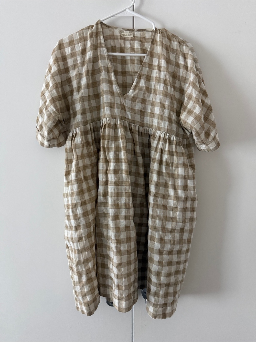 Tan/Cream checked Gingham Dress